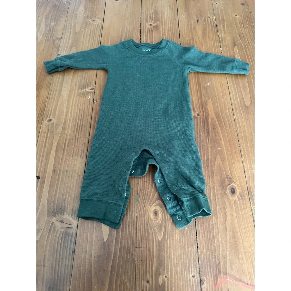 Carters Green Waffle Knit Long‎ Sleeve Baby Romper 6 Months